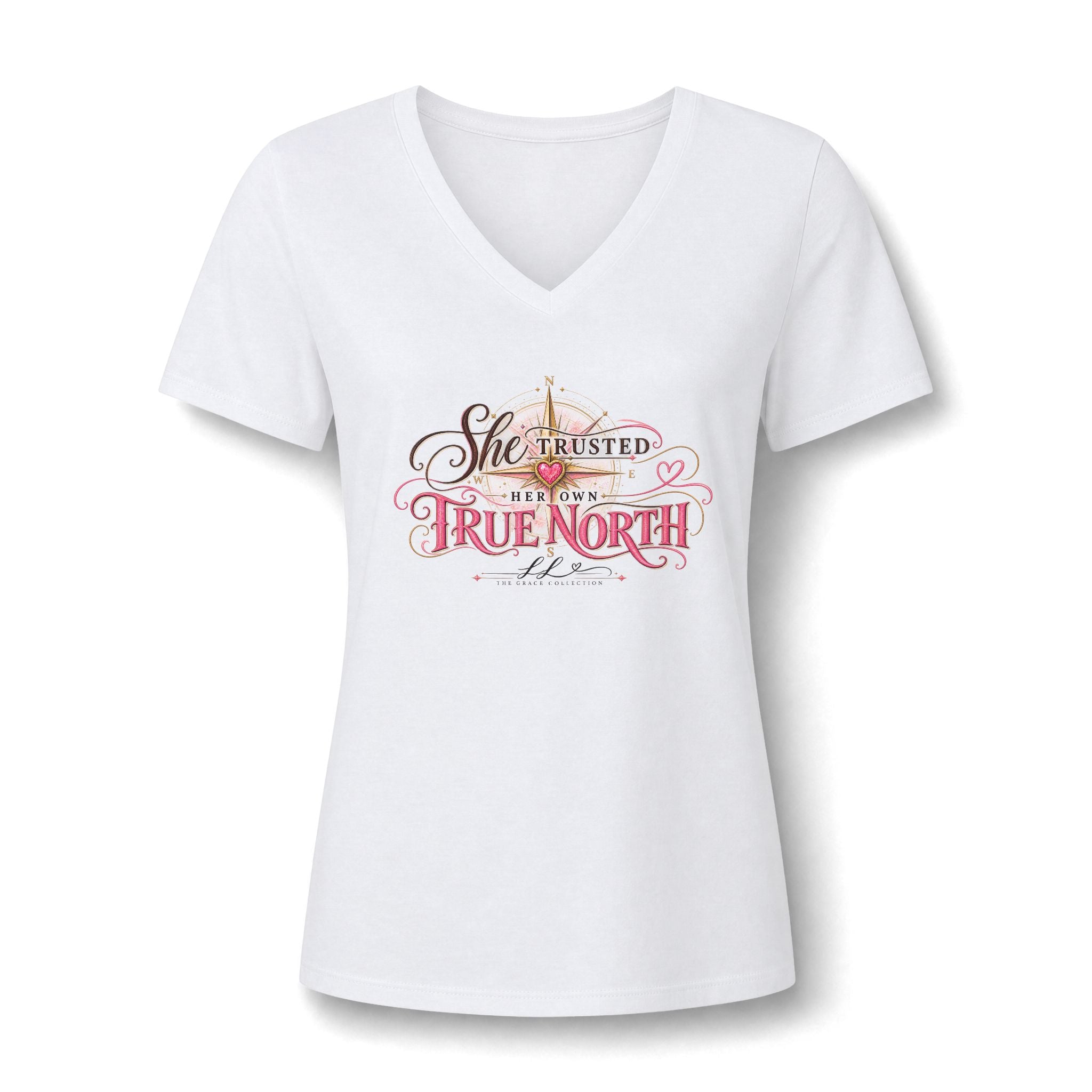 "She Trusted Her Own True North" Women's V Neck Tee
