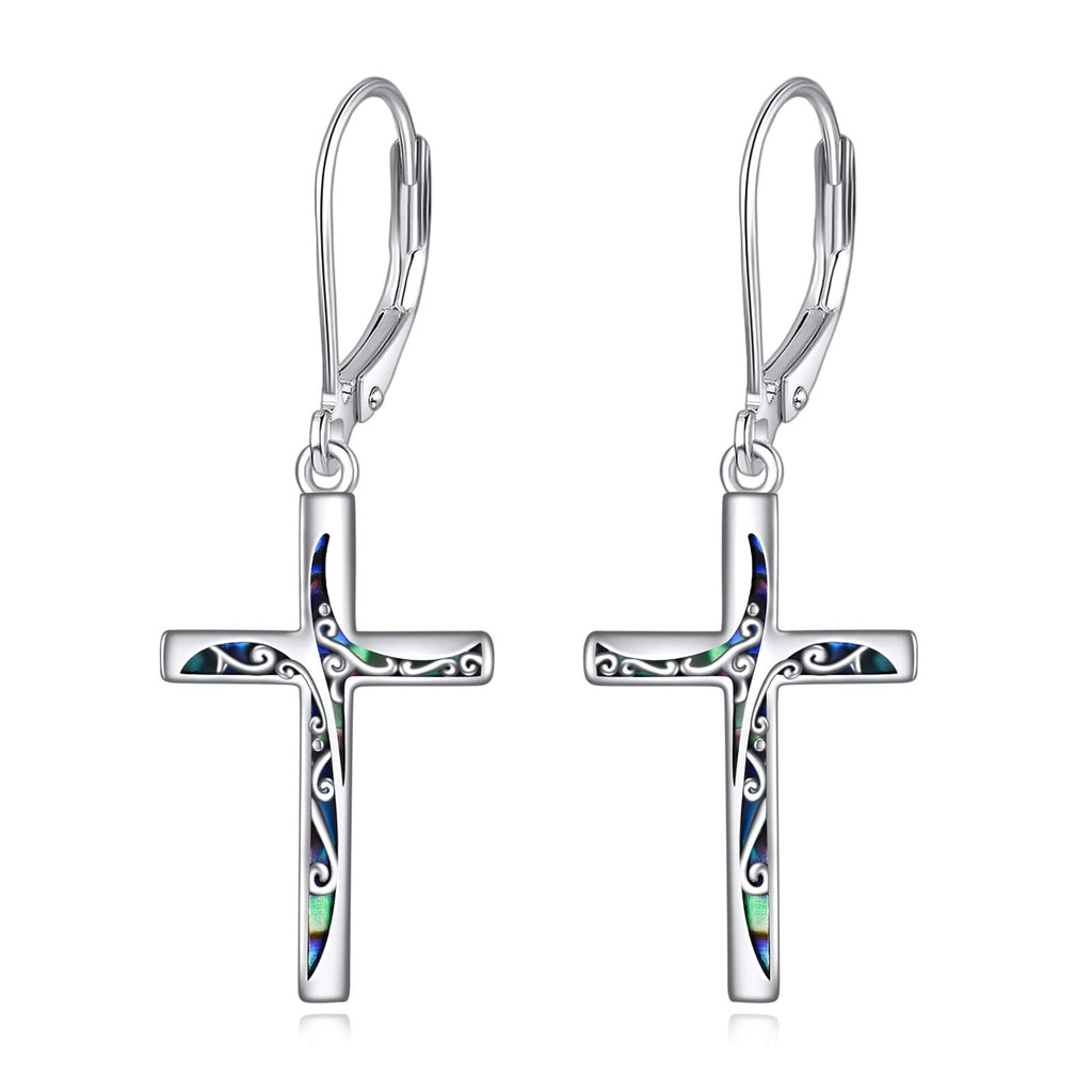 Iridescent Silver Grace Cross Drop Earrings