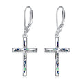 Iridescent Silver Grace Cross Drop Earrings