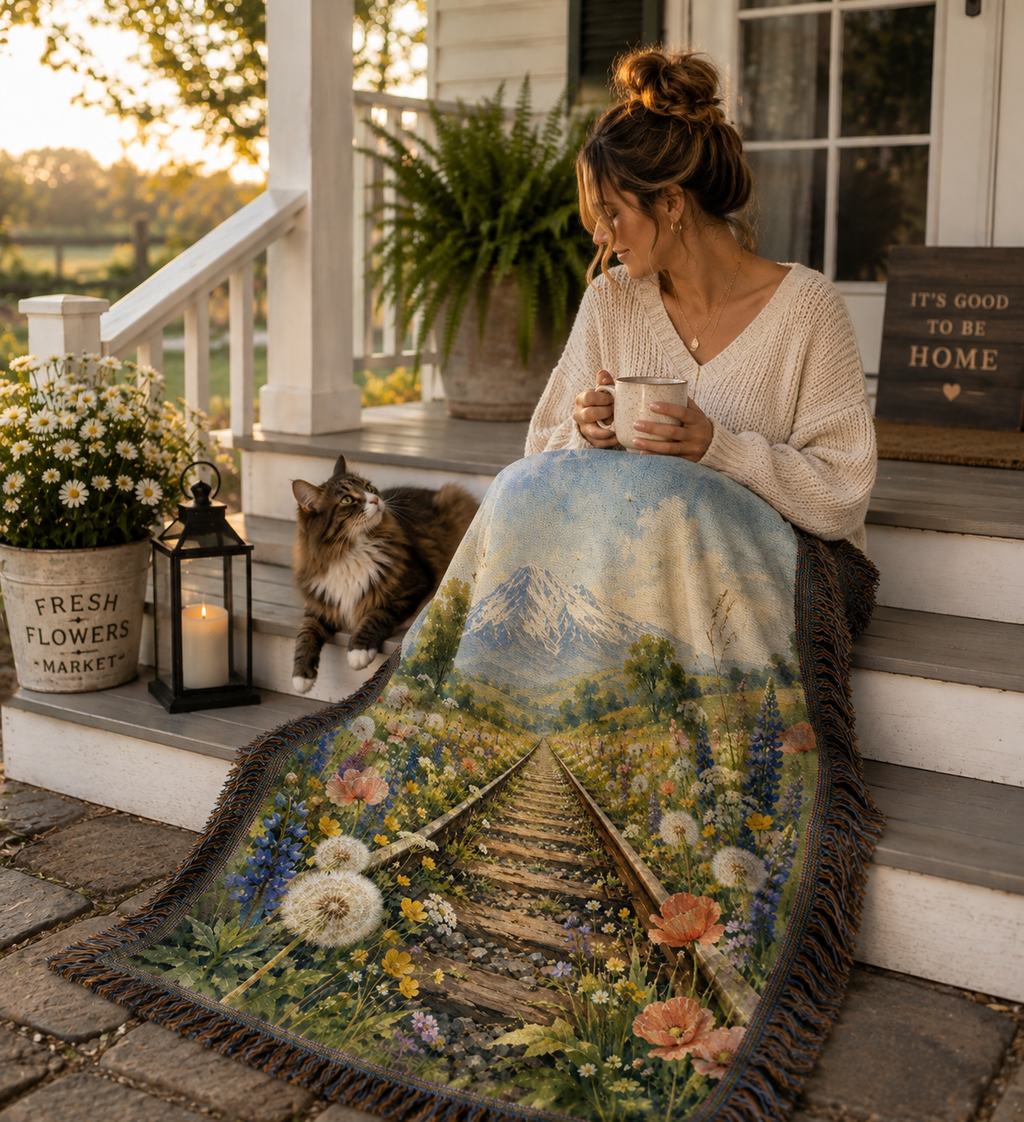 Spring Tracks Mt. Shasta - Woven Blanket Tapestry Throw 54" x 60"
