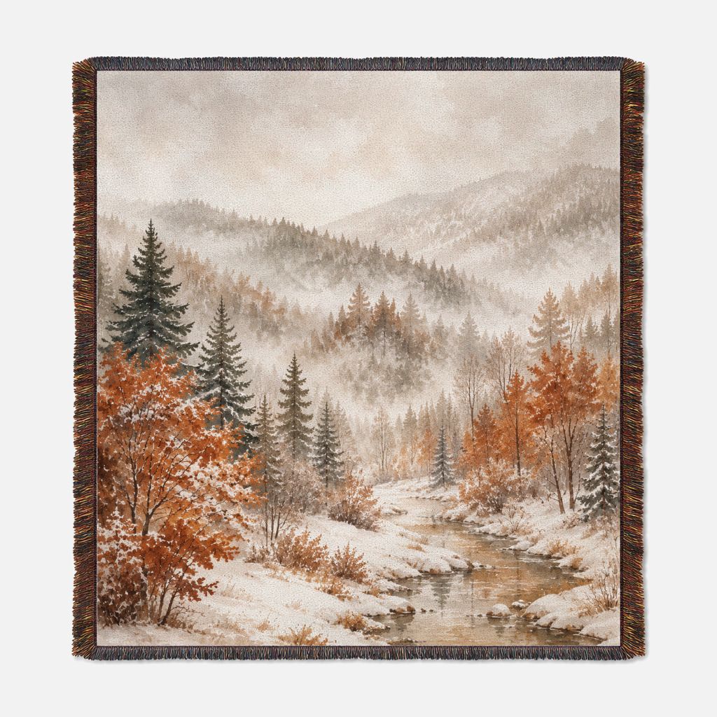 Rust White Woodland - Woven Blanket Tapestry Throw 54" x 60"