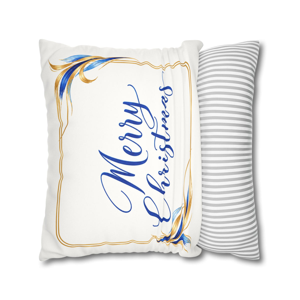 Blue Merry Christmas Faux Suede Pillow Cover