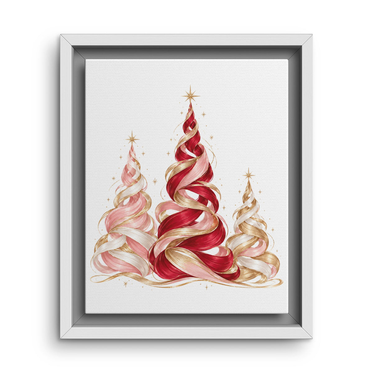 Red and Pink Christmas Tree Trio Framed Canvas