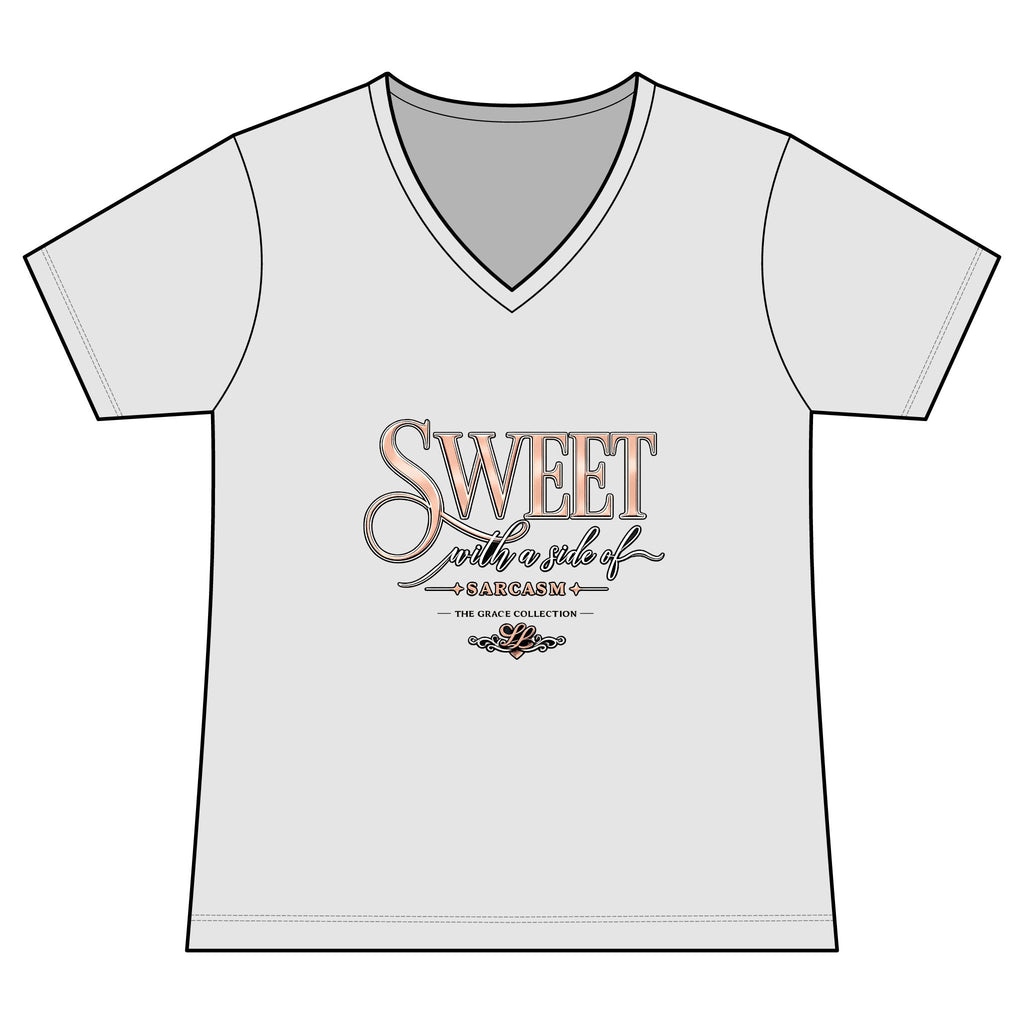 Sweet With A Side Of Sarcasm - Woman's V-Neck Tee