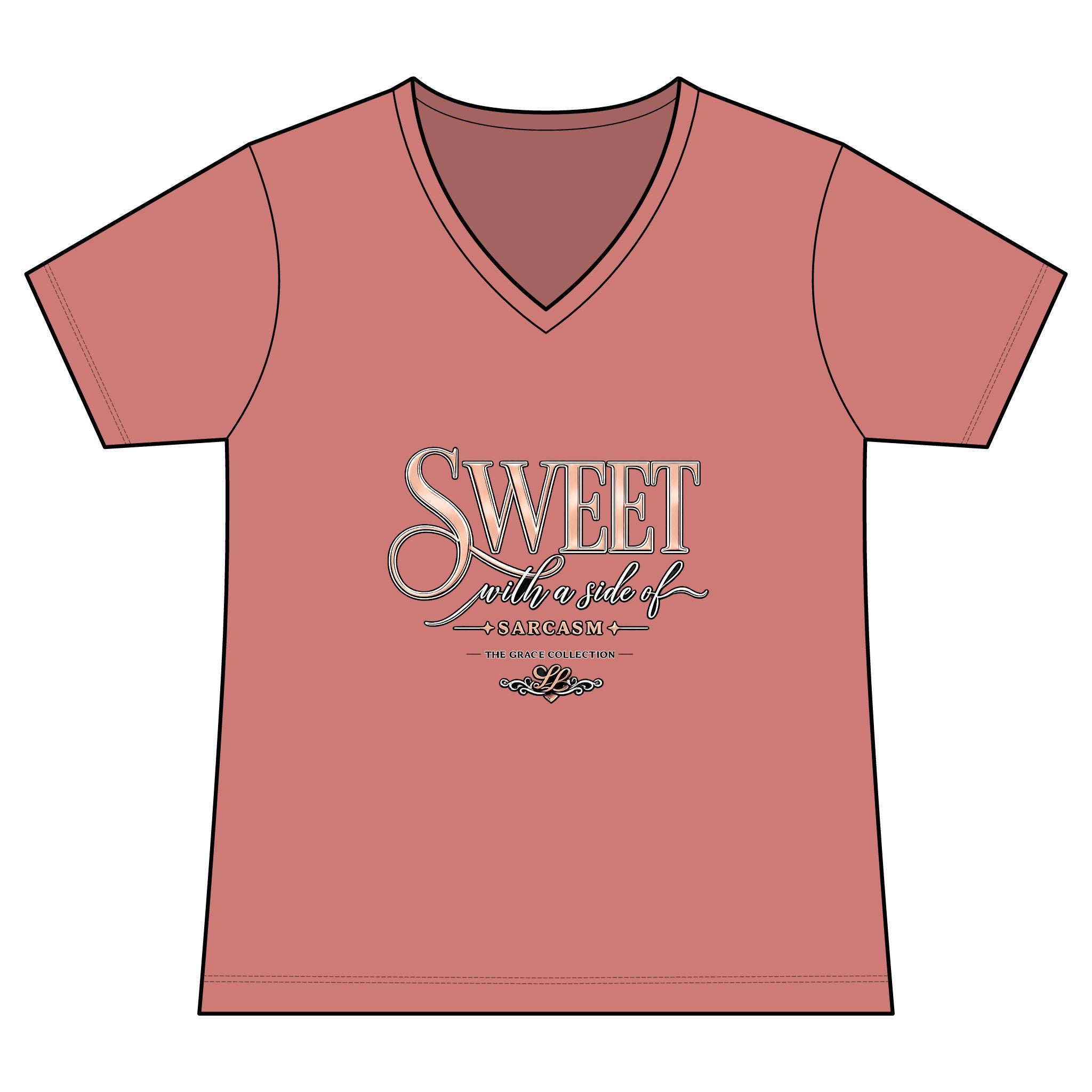 Sweet With A Side Of Sarcasm - Woman's V-Neck Tee