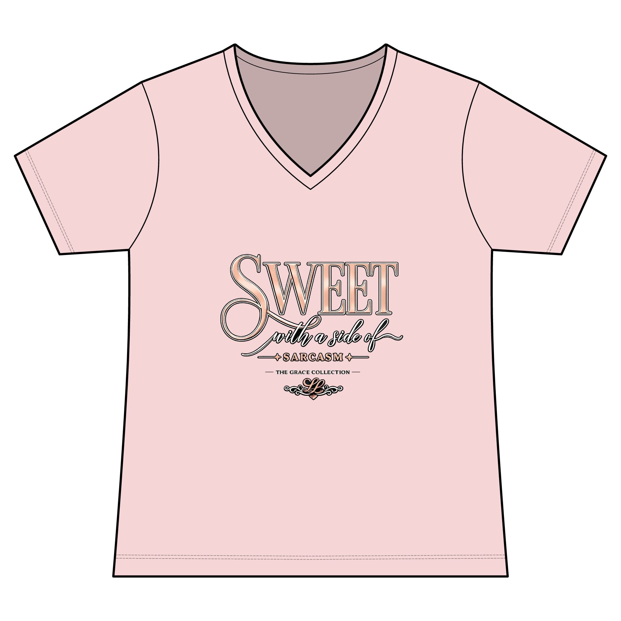 Sweet With A Side Of Sarcasm - Woman's V-Neck Tee