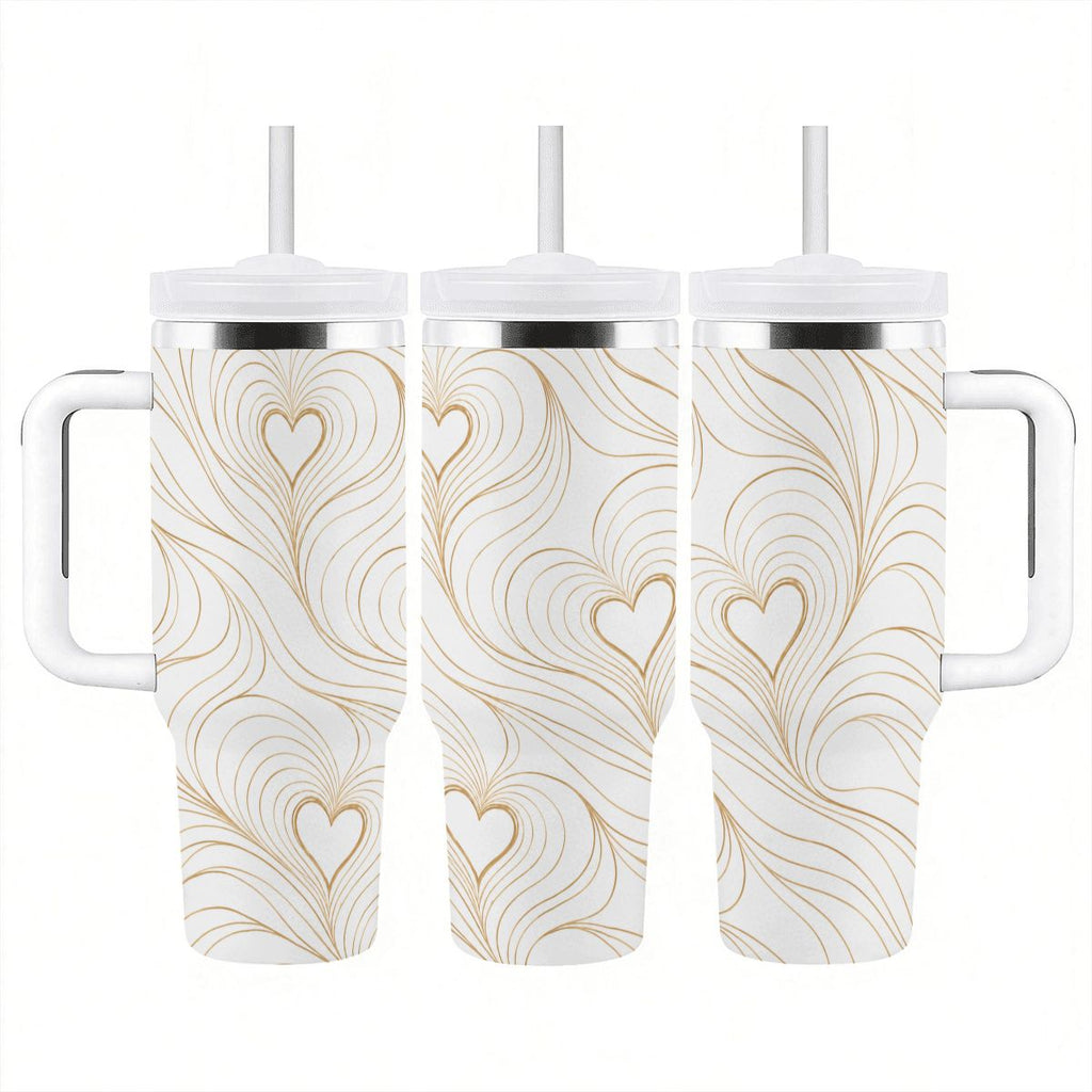 Echoing Hearts Gold Champagne White - 40oz Tumbler with Handle and Straw (Made in USA)