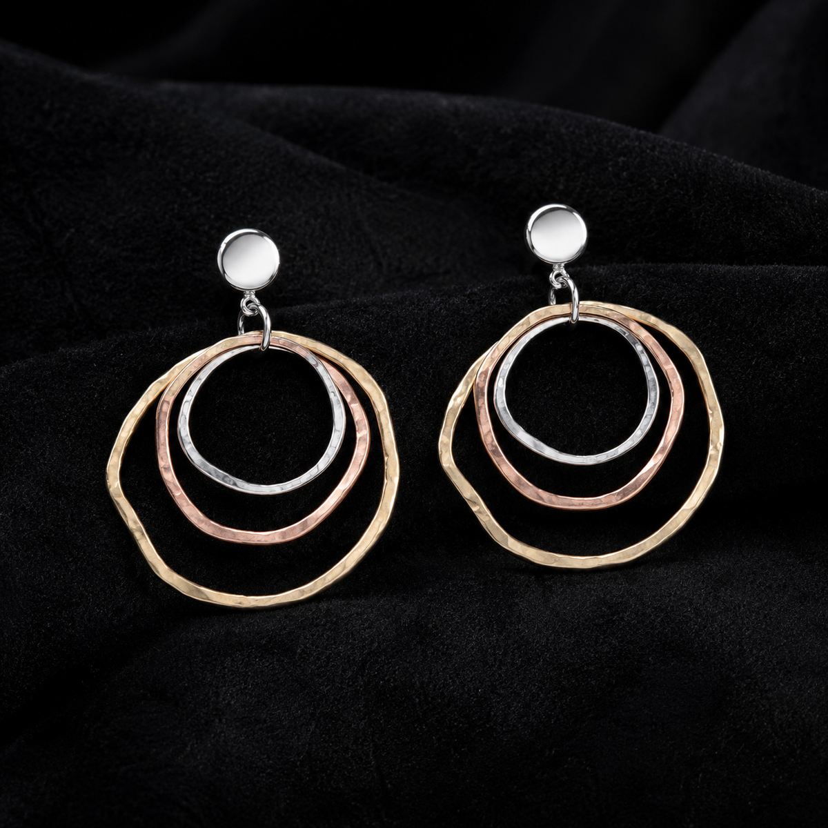 Silver 3-color Concentric Rings Dangle Earrings