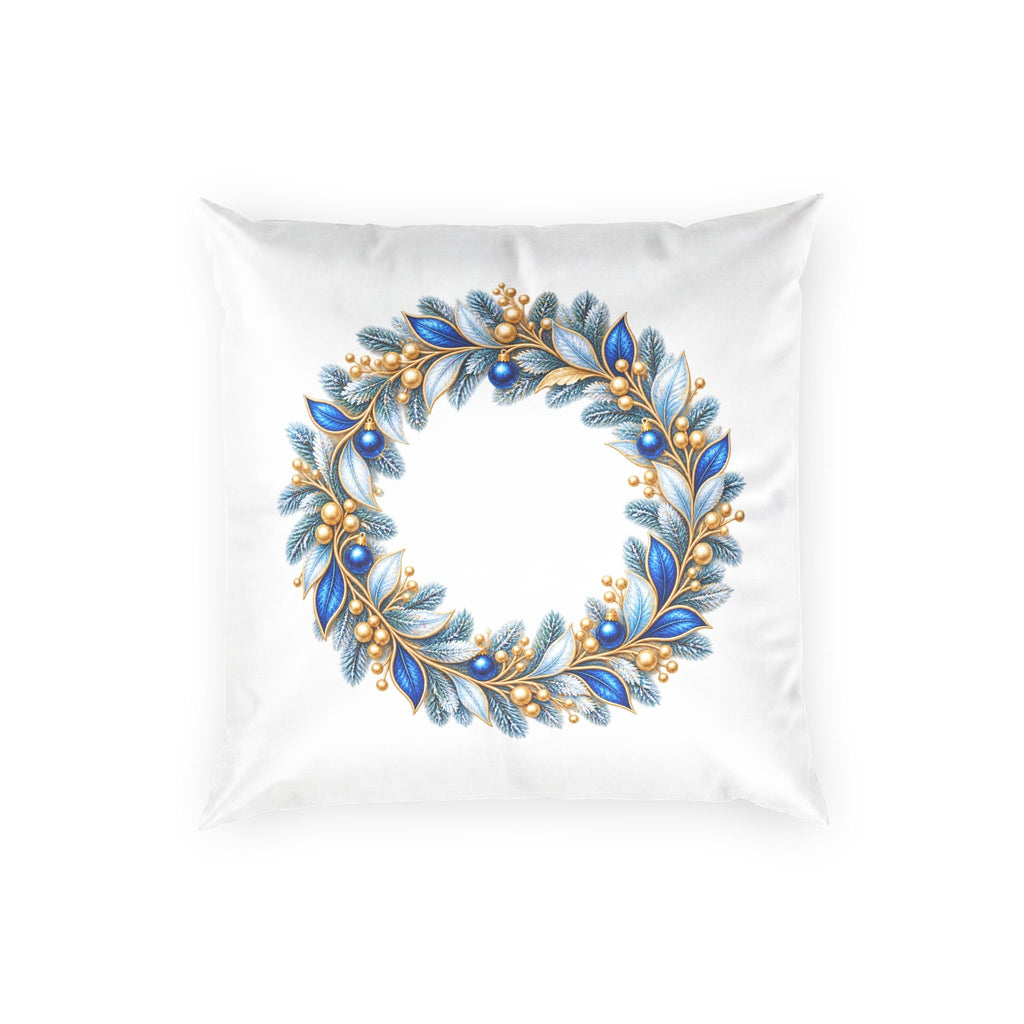 Blue and Gold Floral Wreath Pillow | Poly Velvet