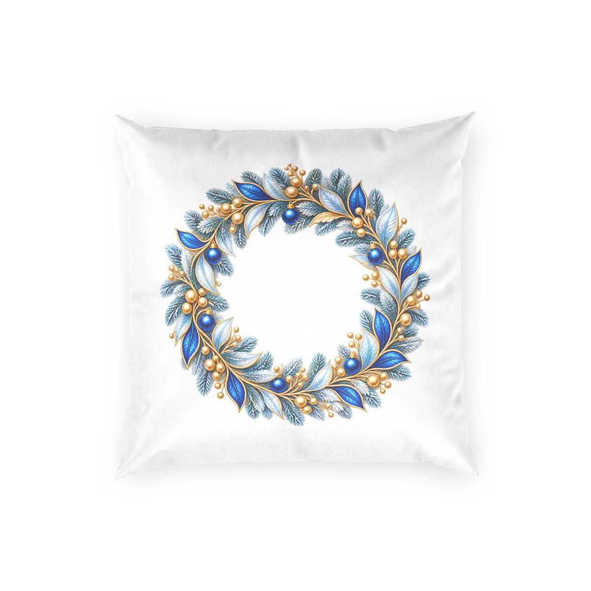 Blue and Gold Floral Wreath Pillow | Poly Velvet