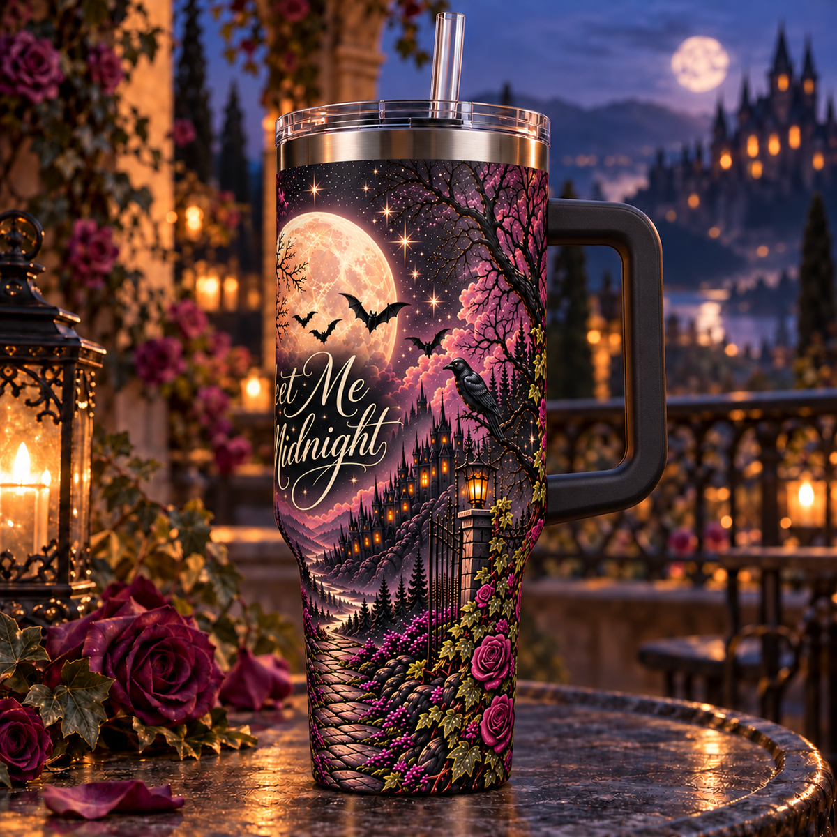 Meet Me At Midnight - 40oz Tumbler with Handle and Straw (Made in USA)