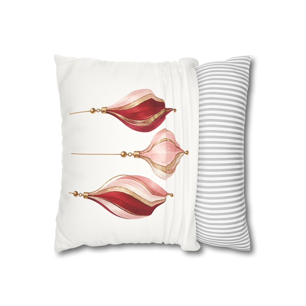 Red and Pink Hanging Ornament Design Faux Suede Square Pillow Cover