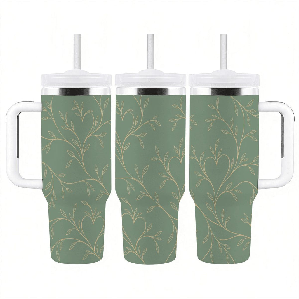 Echoing Hearts Sage Botanical Champagne - 40oz Tumbler with Handle and Straw (Made in USA)