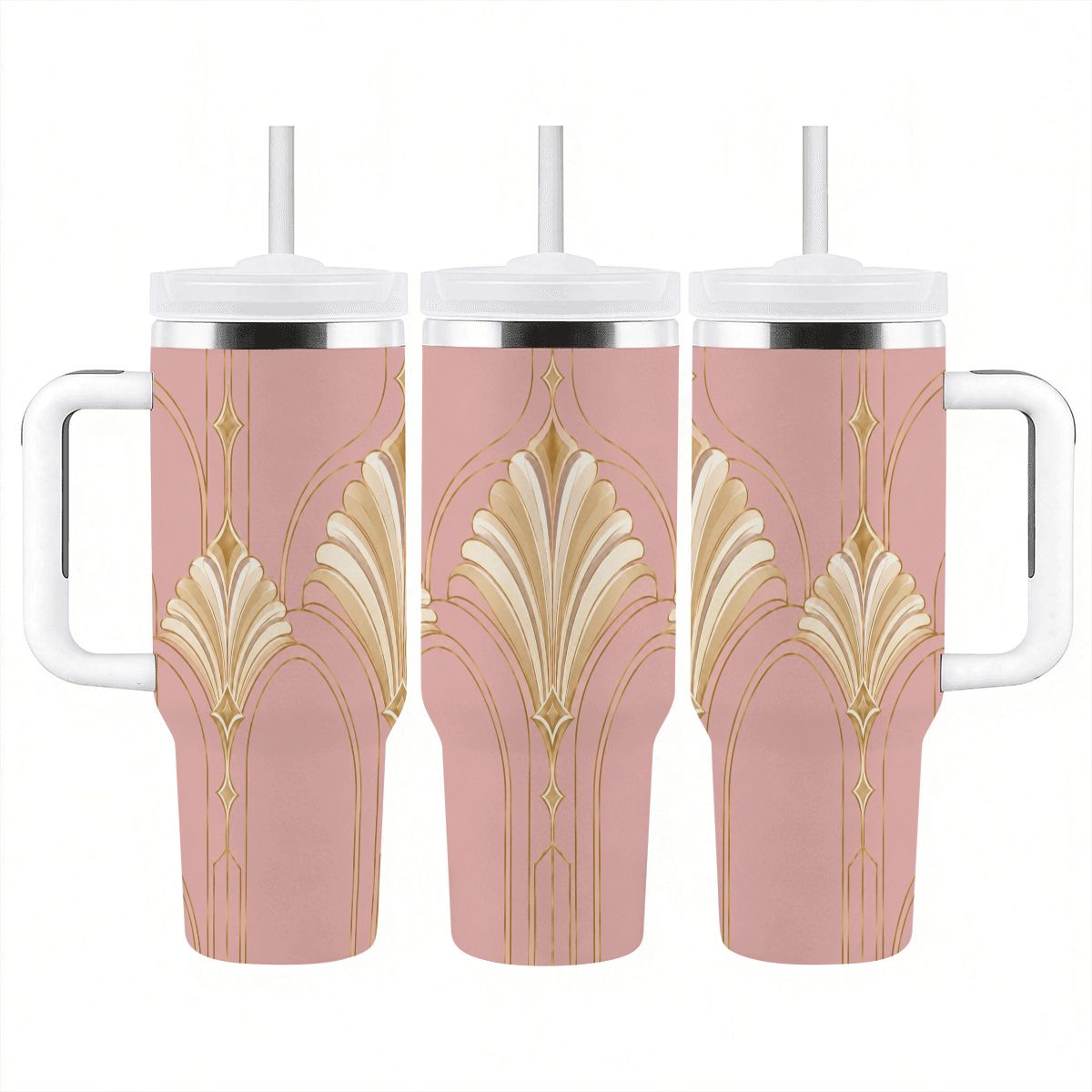 Art Deco Dusty Rose - 40oz Tumbler with Handle and Straw (Made in USA)