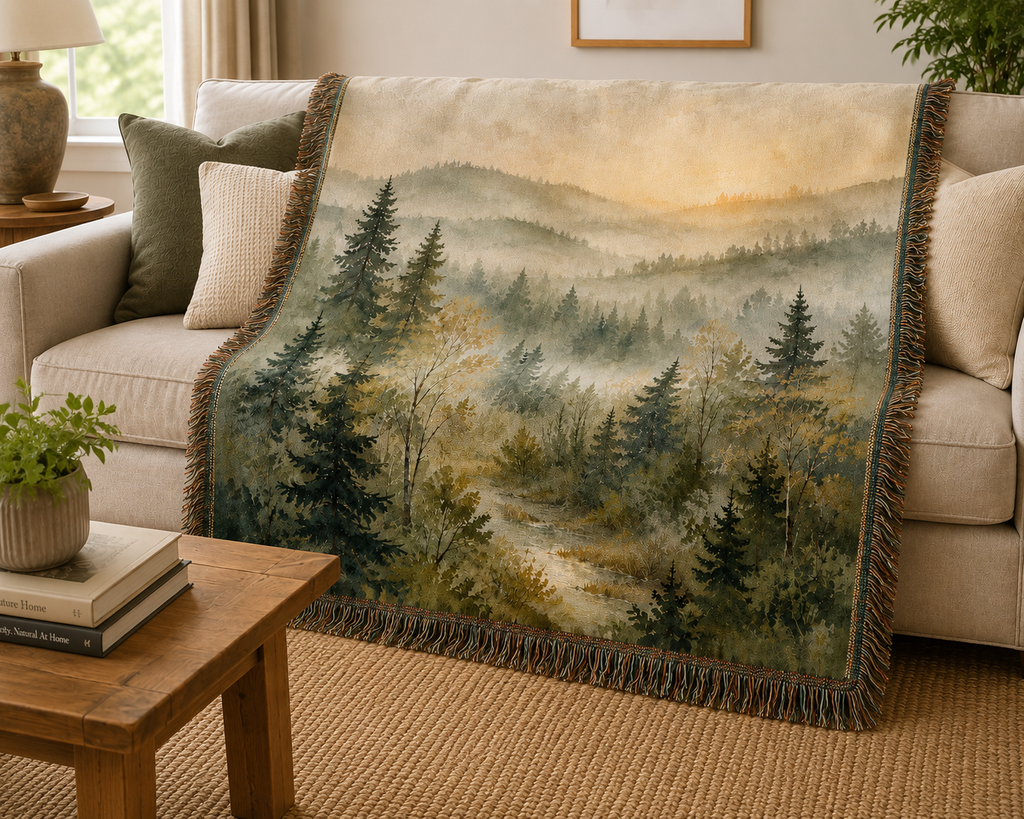 Soft Woodland Forest -Woven Blanket Tapestry Throw 54" x 60"