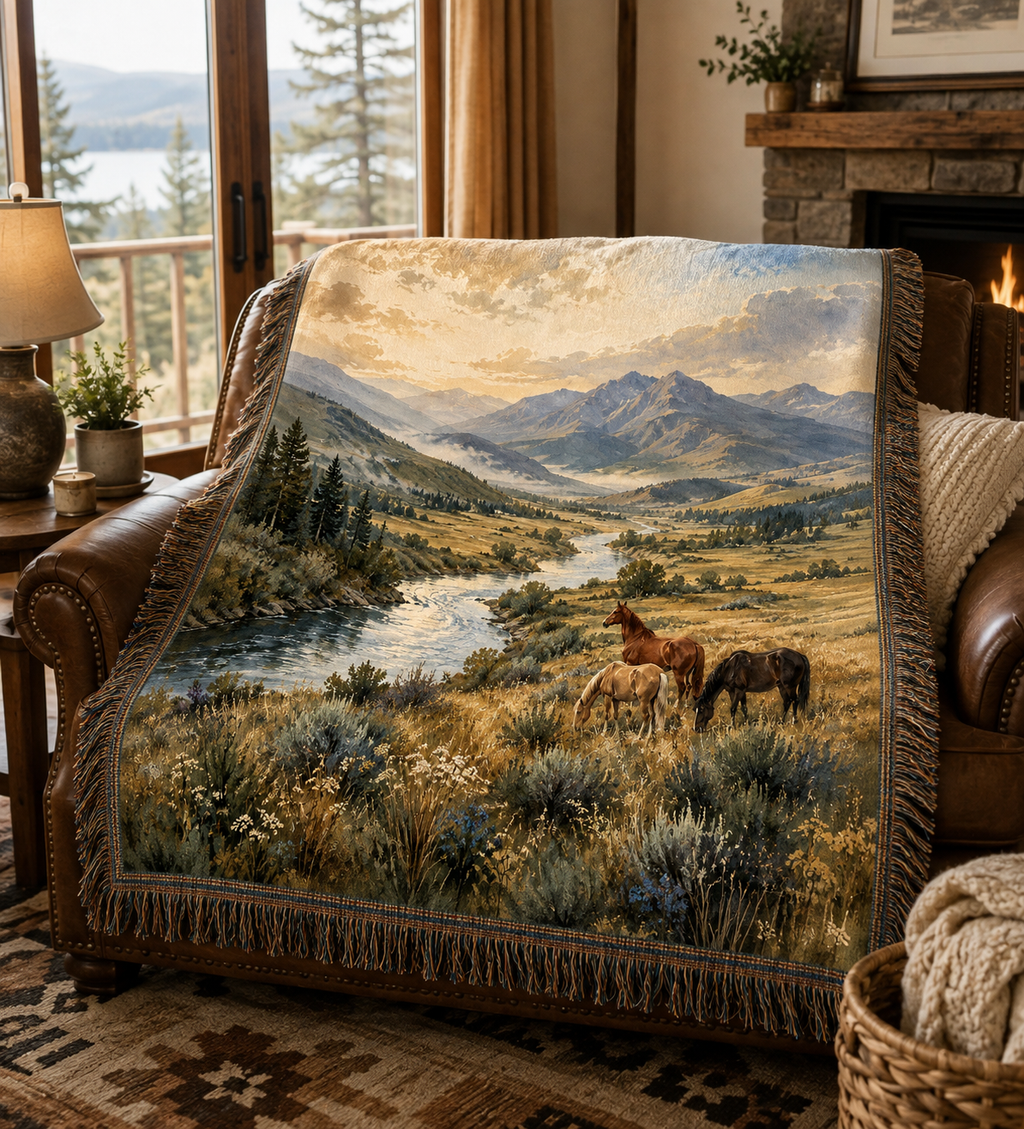 Montana Valley Horses - Woven Blanket Tapestry Throw 54" x 60"