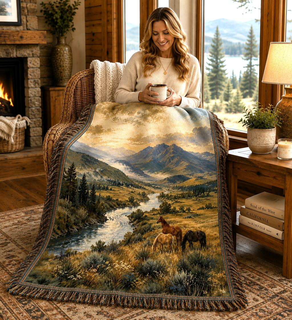 Montana Valley Horses - Woven Blanket Tapestry Throw 54" x 60"