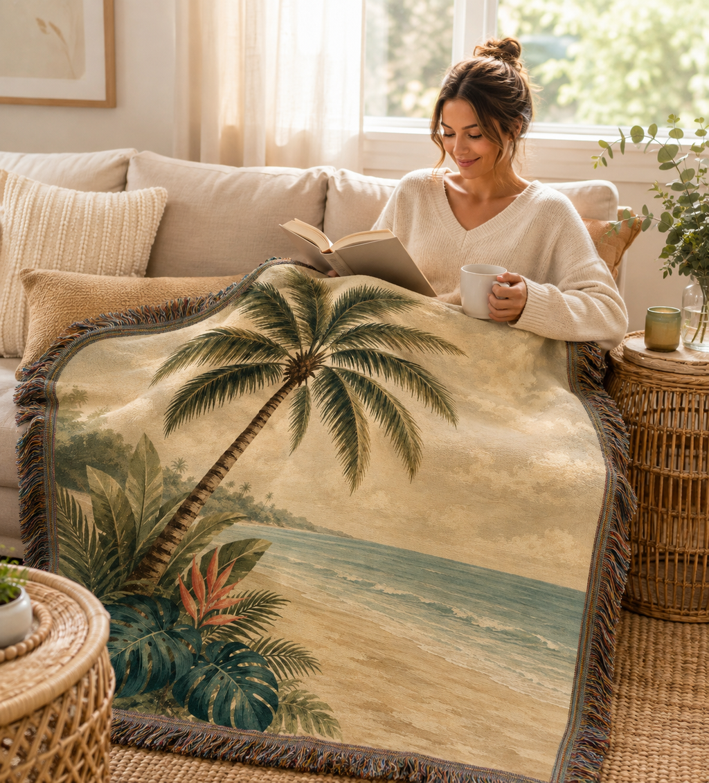 Tropical Palm - Woven Blanket Tapestry Throw 54" x 60"