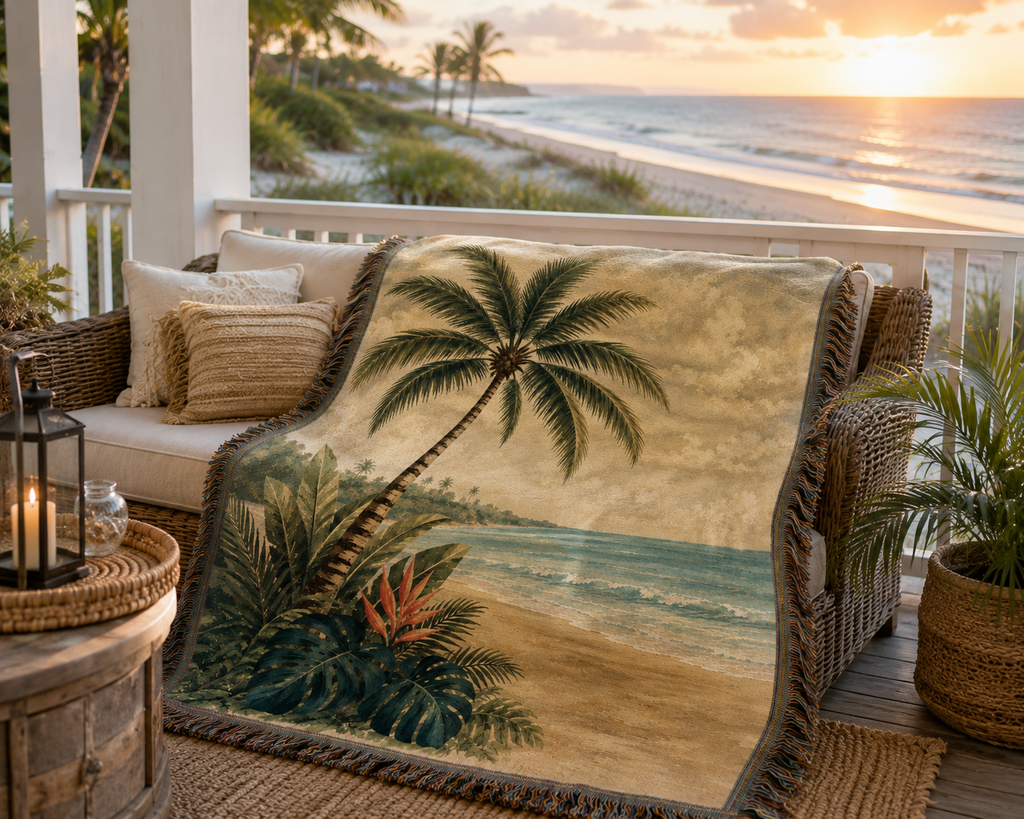 Tropical Palm - Woven Blanket Tapestry Throw 54" x 60"