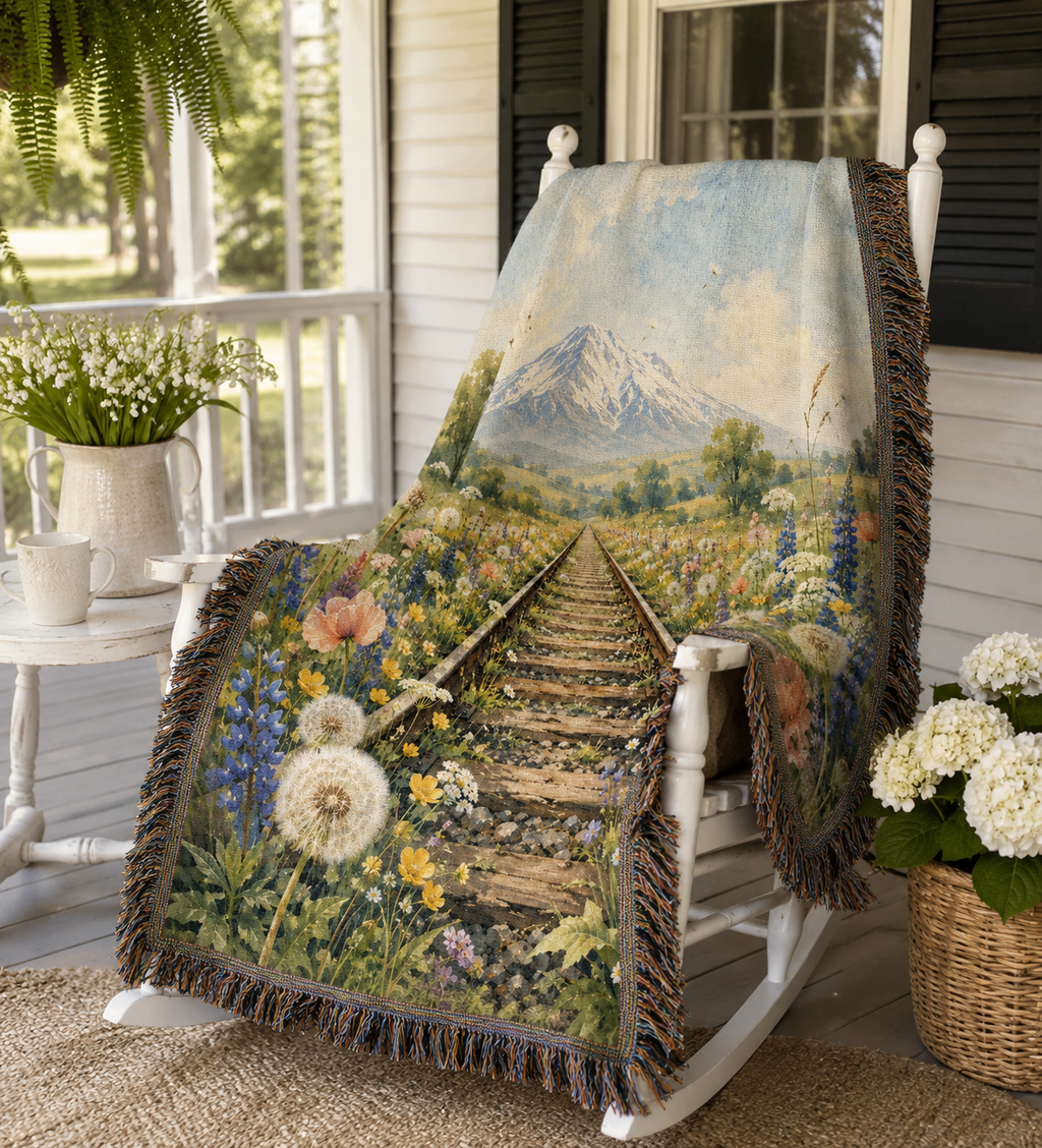 Spring Tracks Mt. Shasta - Woven Blanket Tapestry Throw 54" x 60"