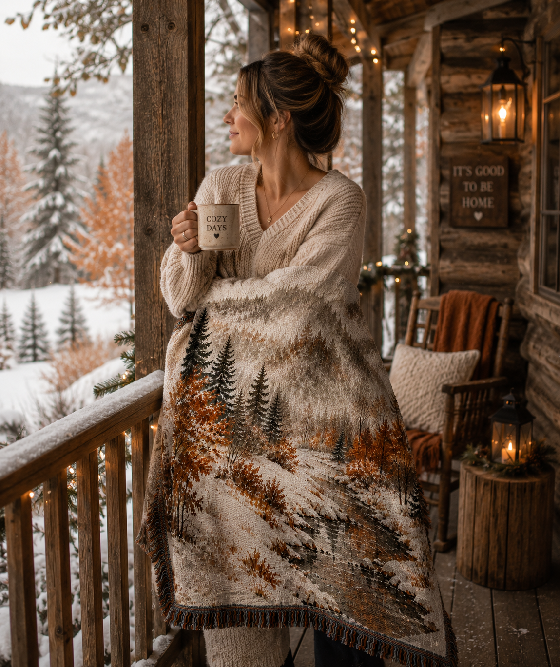 Rust White Woodland - Woven Blanket Tapestry Throw 54" x 60"