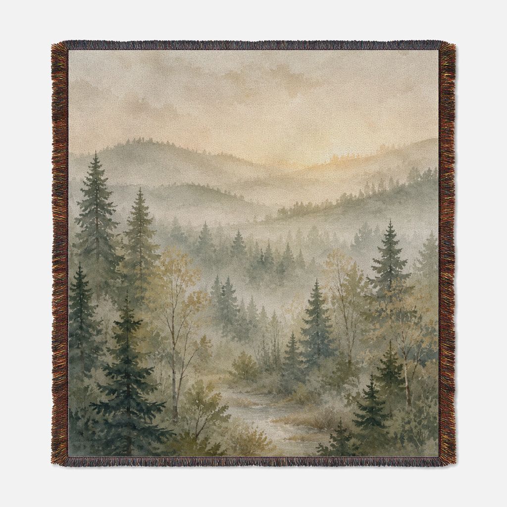 Soft Woodland Forest -Woven Blanket Tapestry Throw 54" x 60"