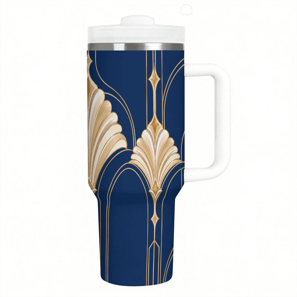 Art Deco Midnight Navy - 40oz Tumbler with Handle and Straw (Made in USA)