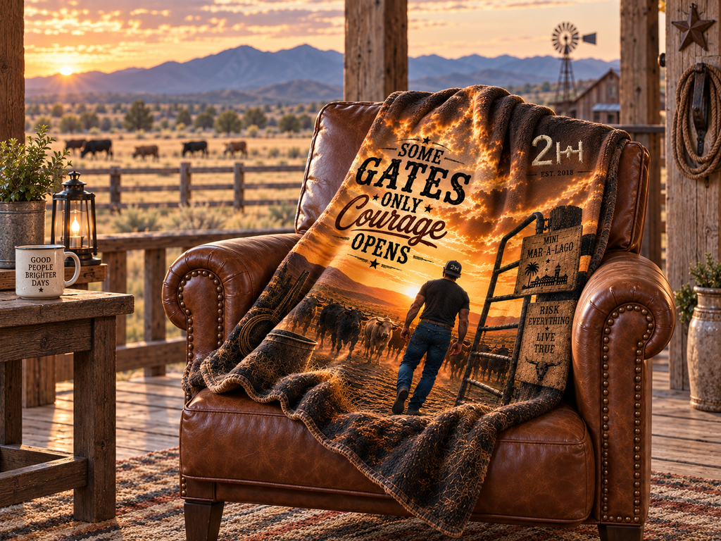 Some Gates Only Courage Opens Blanket | Sherpa Fleece Western Sunset