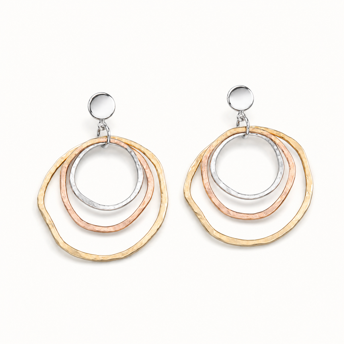 Silver 3-color Concentric Rings Dangle Earrings