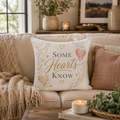 Square Pillow — "Some Hearts Know" Floral Heart Accent Throw Pillow