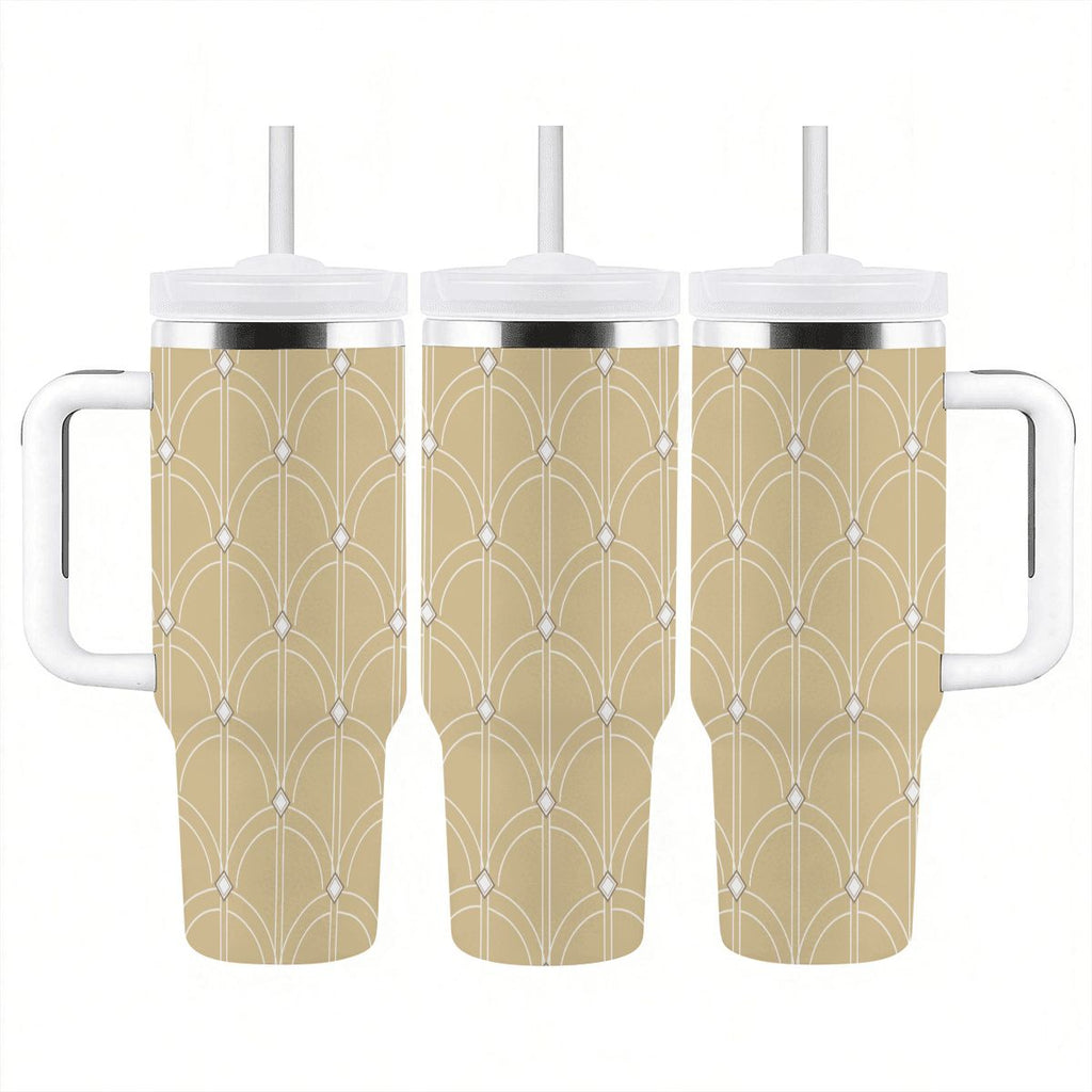 Gold and white Grand Hotel Arches - 40oz Tumbler with Handle and Straw (Made in USA)