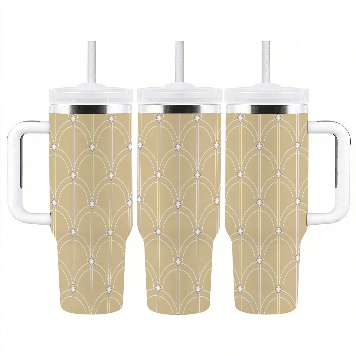 Gold and white Grand Hotel Arches - 40oz Tumbler with Handle and Straw (Made in USA)