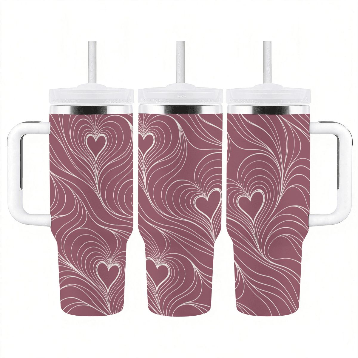 Echoing Hearts Dusty Rose with White - 40oz Tumbler with Handle and Straw (Made in USA)