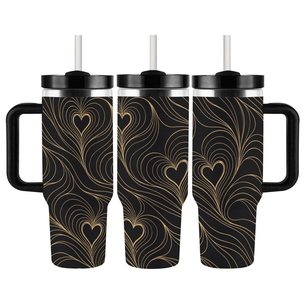 Echoing Hearts Black Champagne Gold - 40oz Tumbler with Handle and Straw (Made in USA)