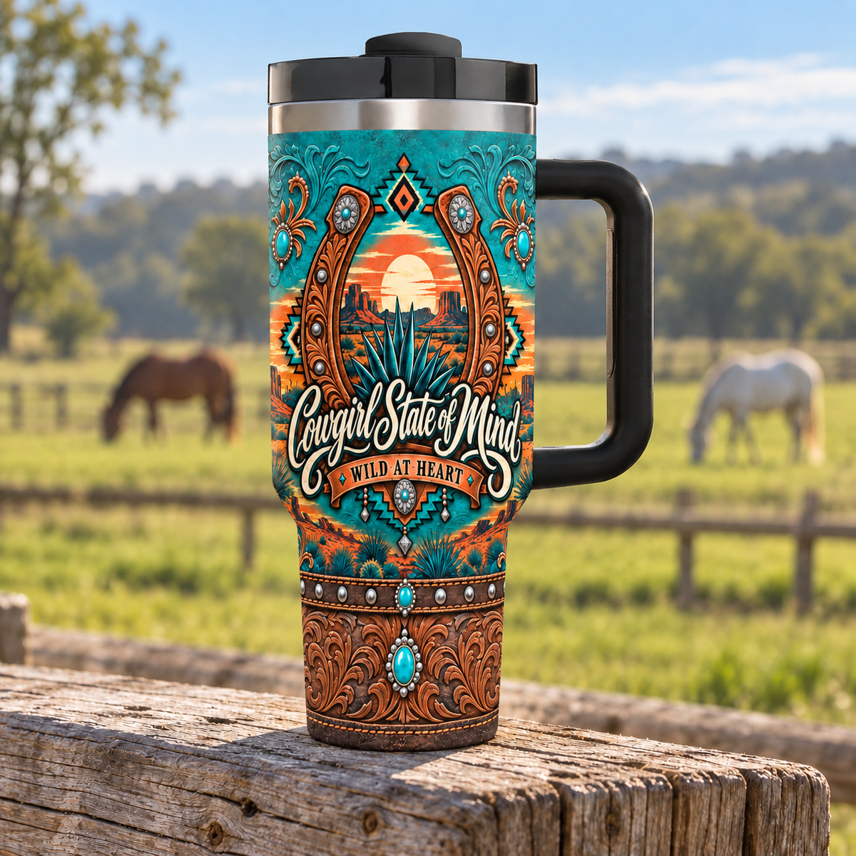 Cowgirl State Of Mind - 40oz Tumbler with Handle and Straw (Made in USA)