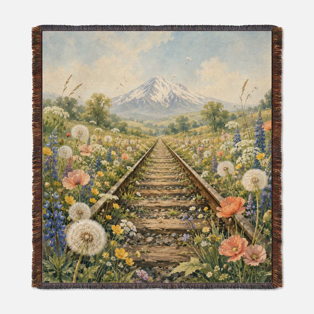 Spring Tracks Mt. Shasta - Woven Blanket Tapestry Throw 54" x 60"