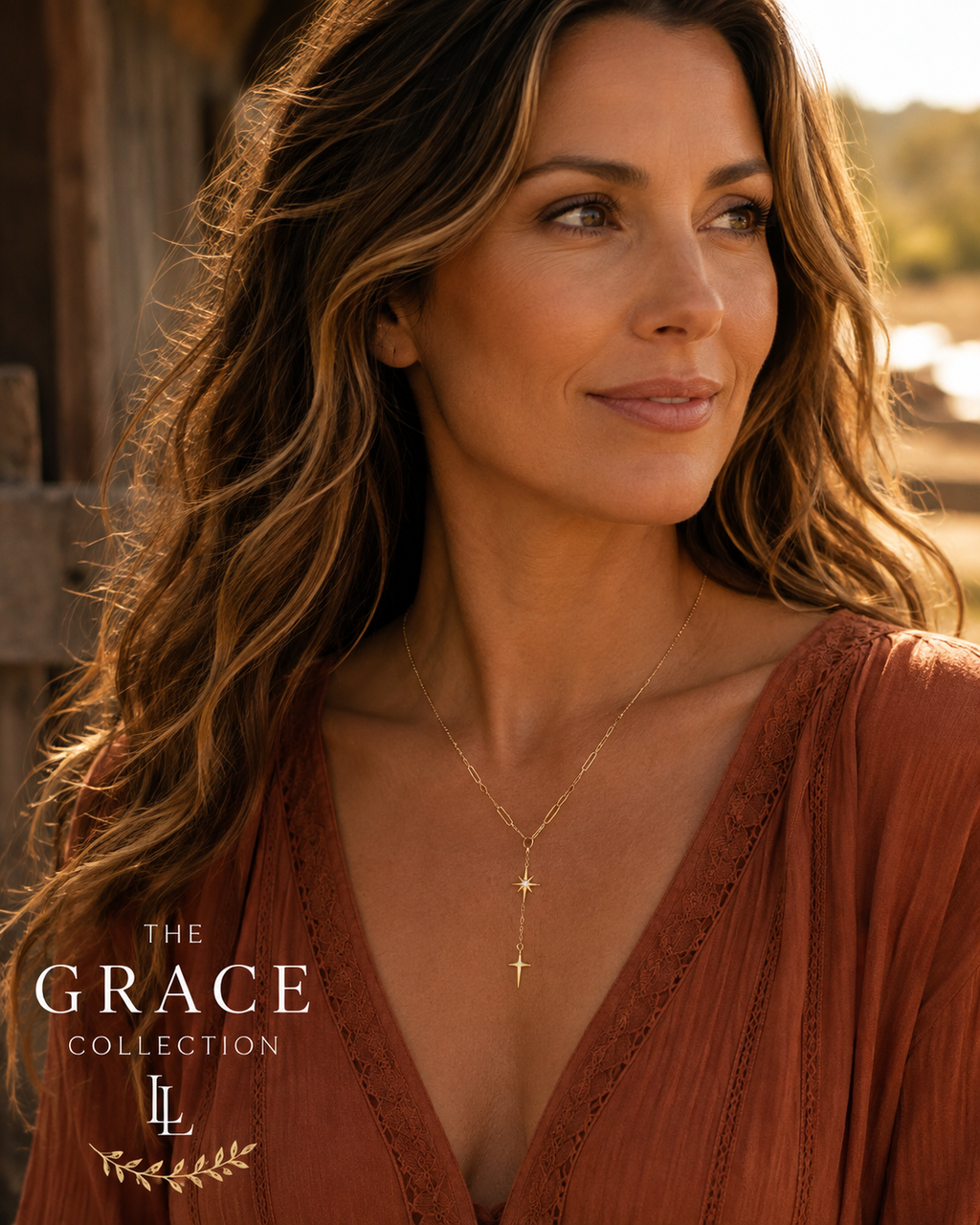 Celestial Grace Gold Necklace - Star & Cross Drop Chain