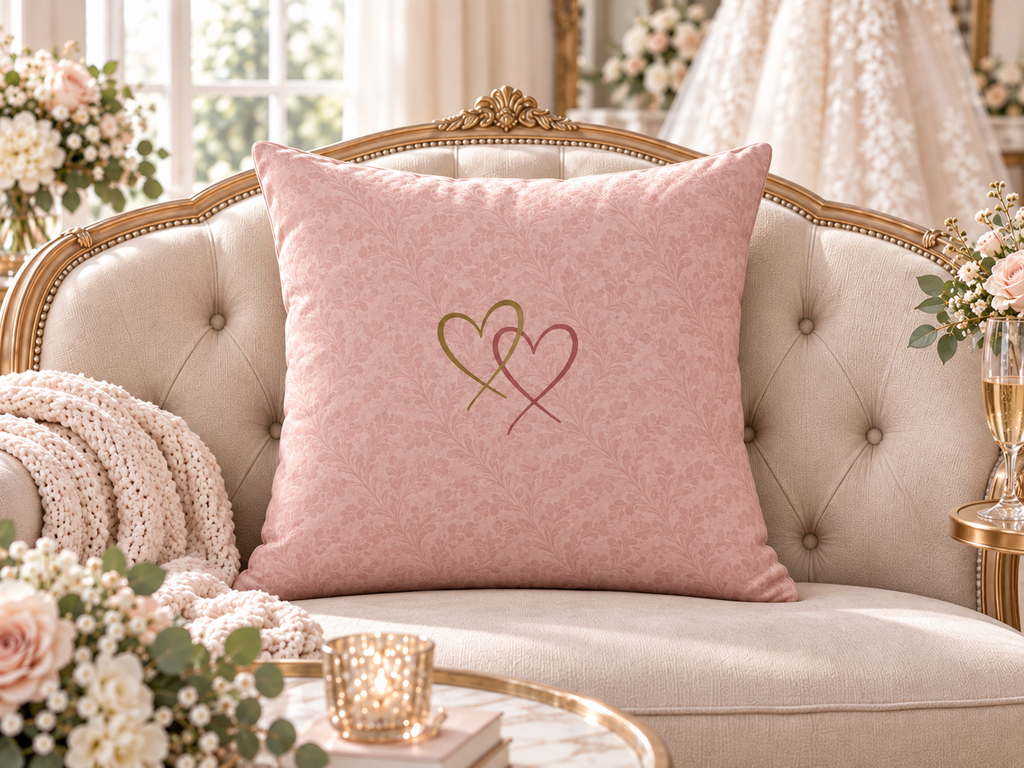Two Hearts Dusty Pink - Premium Throw Pillow