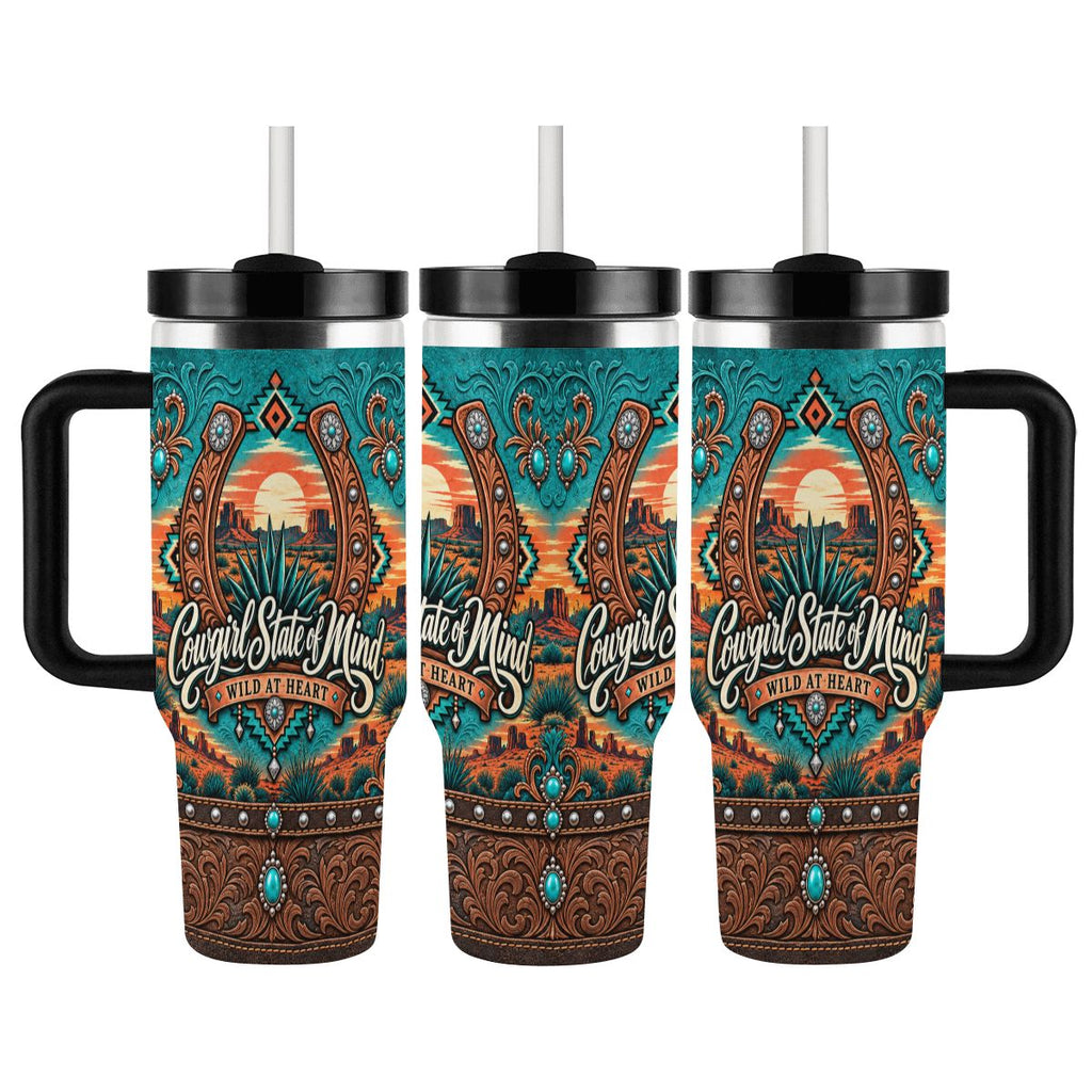 Cowgirl State Of Mind - 40oz Tumbler with Handle and Straw (Made in USA)