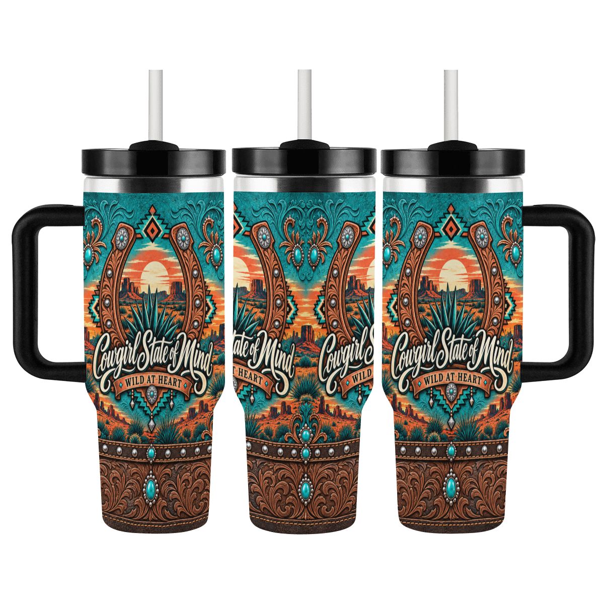 Cowgirl State Of Mind - 40oz Tumbler with Handle and Straw (Made in USA)
