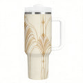 Art Deco Ivory Gold - 40oz Tumbler with Handle and Straw (Made in USA)