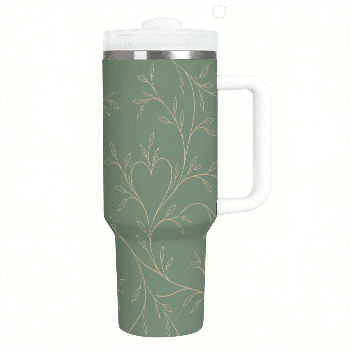 Echoing Hearts Sage Botanical Champagne - 40oz Tumbler with Handle and Straw (Made in USA)
