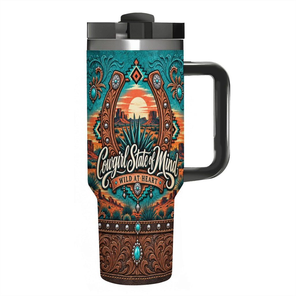 Cowgirl State Of Mind - 40oz Tumbler with Handle and Straw (Made in USA)